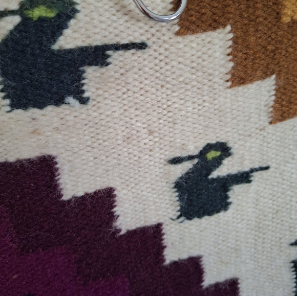 Handwoven Vintage Wool Bird Motif Tapestry Boho Tribal Wall Art Rug 60x23" - Picture 8 of 12